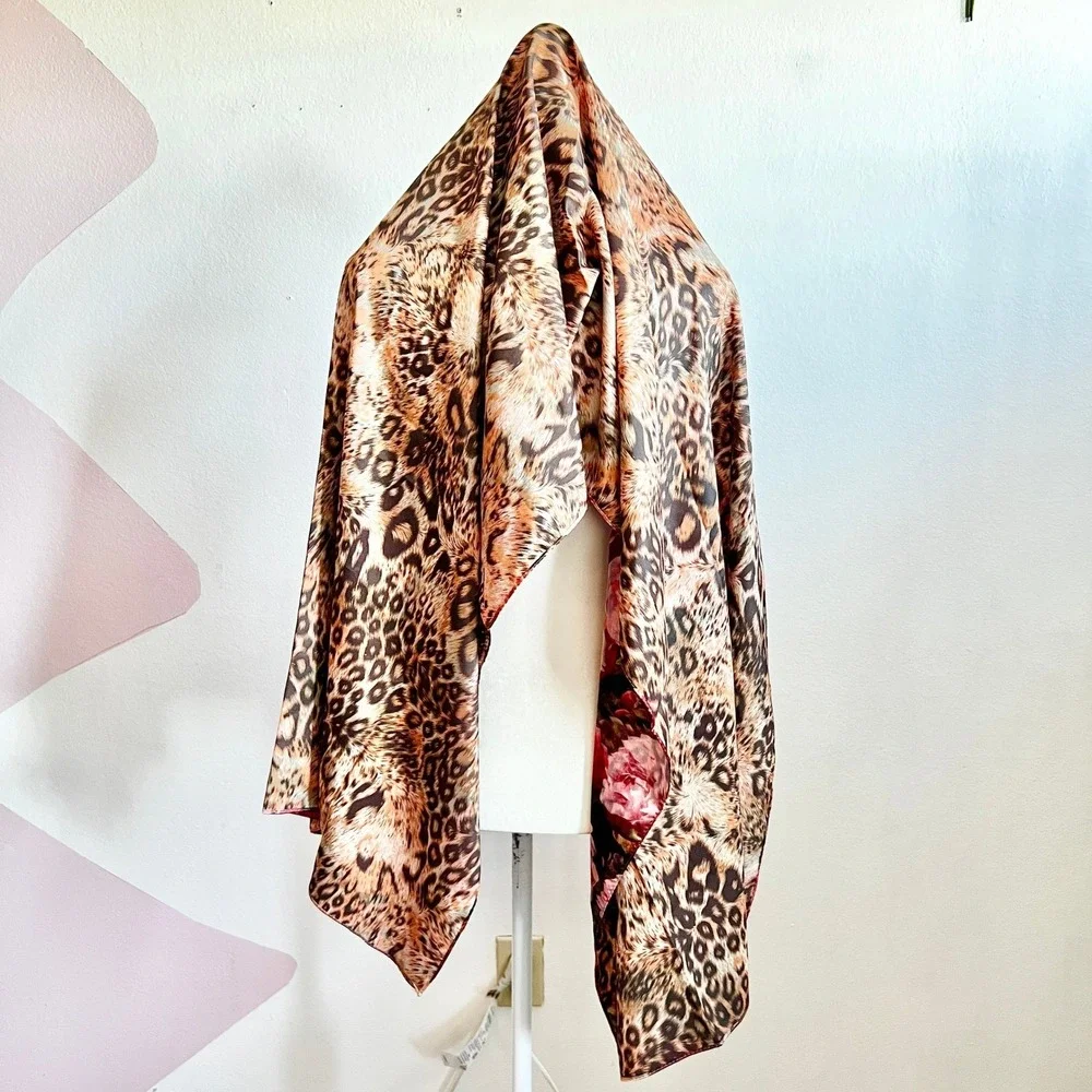 Leopard Print 100%‎ Silk Scarf Vintage Inspired Y2K 2000s Glam 70